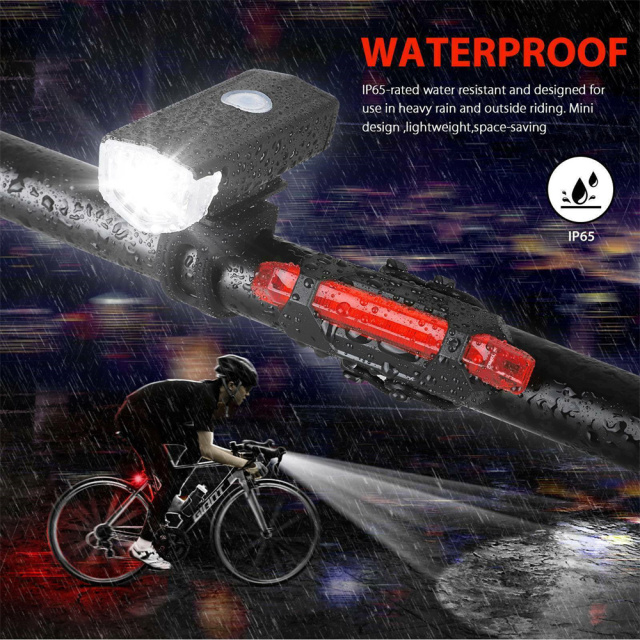 Rechargeable Bicycle Bike Headlight Rear Taillight Set USB LED Light Front Lamp