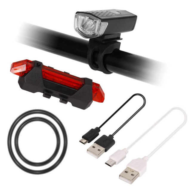 Rechargeable Bicycle Bike Headlight Rear Taillight Set USB LED Light Front Lamp