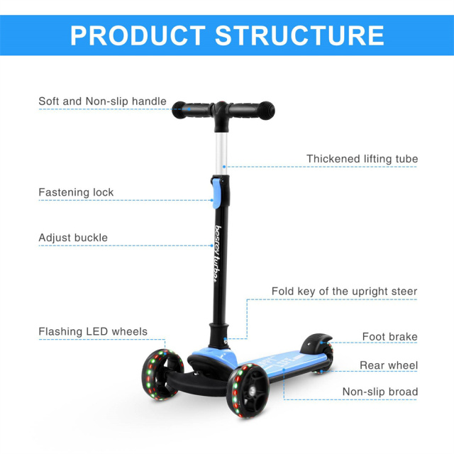 Portable Children's Scooter Kids Tricycle Car Balance Bike Toy Blue