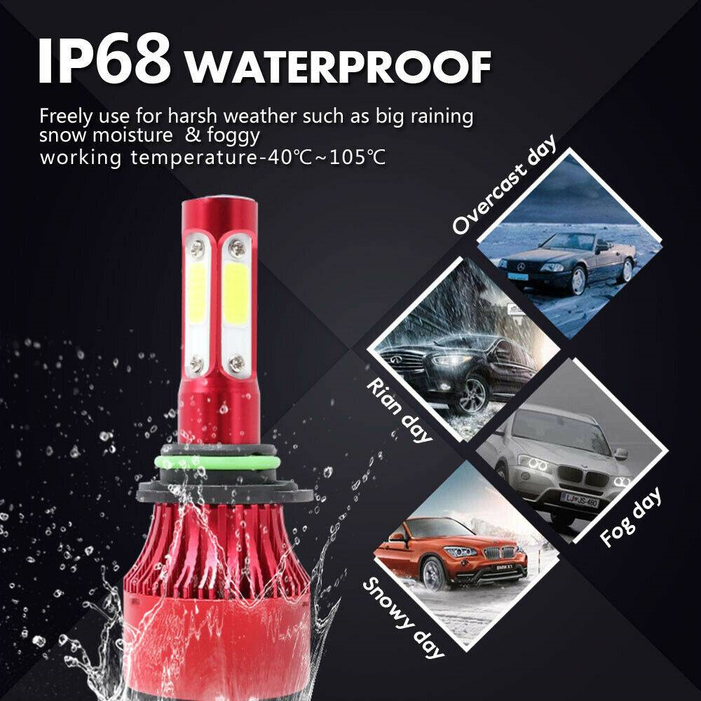 2x 4-Sided Cree LED Headlight Set 9006 HB4 9012 6000K 330750LM Low Beam Bulbs