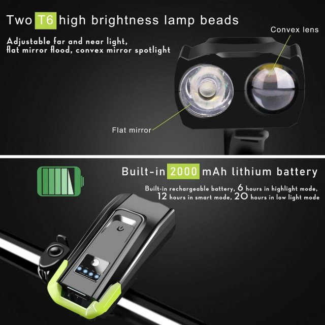 USB Rechargeable LED Bicycle Headlight Bike Head Light Front Lamp Cycling +Horn