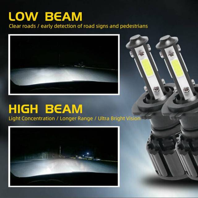 4-Sides H7 LED Headlight high low Fog Light Kits High Power Bulbs 6500K Canbus