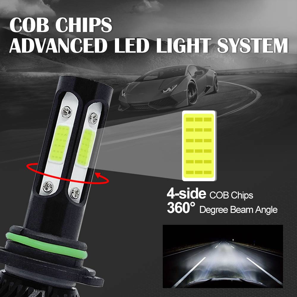 26000LM 120W V4 9006 Car Headlight 4-Sides LED Bulb Auto Headlamp White Light