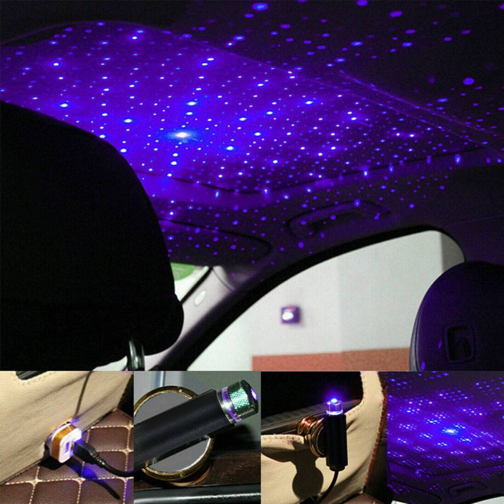 USB Car Interior Starrry Sky Lamp LED Projector Star Night Light Blue Purple