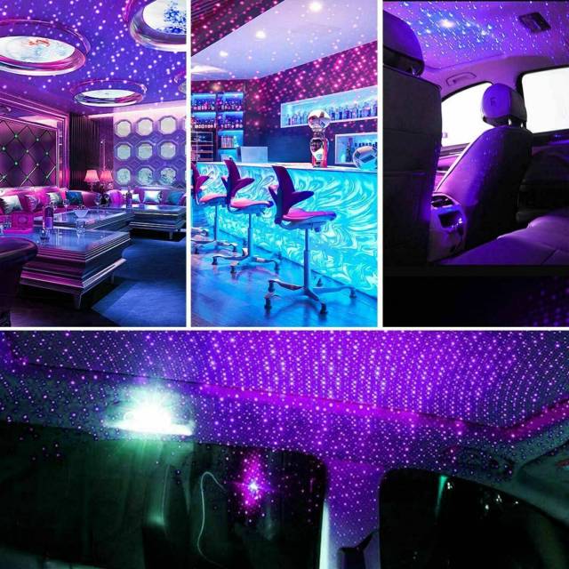 USB Car Interior Starrry Sky Lamp LED Projector Star Night Light Blue Purple