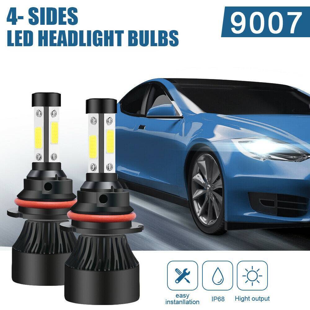 9007 LED Headlight Bulbs Kit 4-sides High Low Beam Fog Super Bright 6500K White