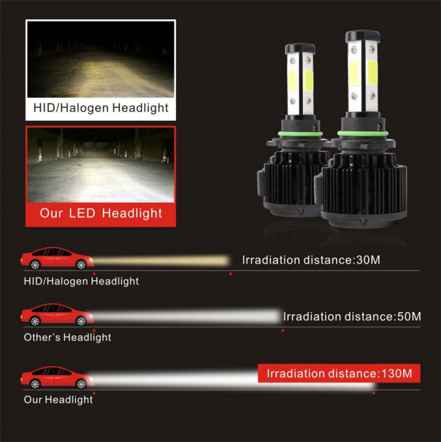 4 Sides 9006 HB4 120W 32000LM LED Headlight Conversion 6000K Low Beam Bulb Lamp