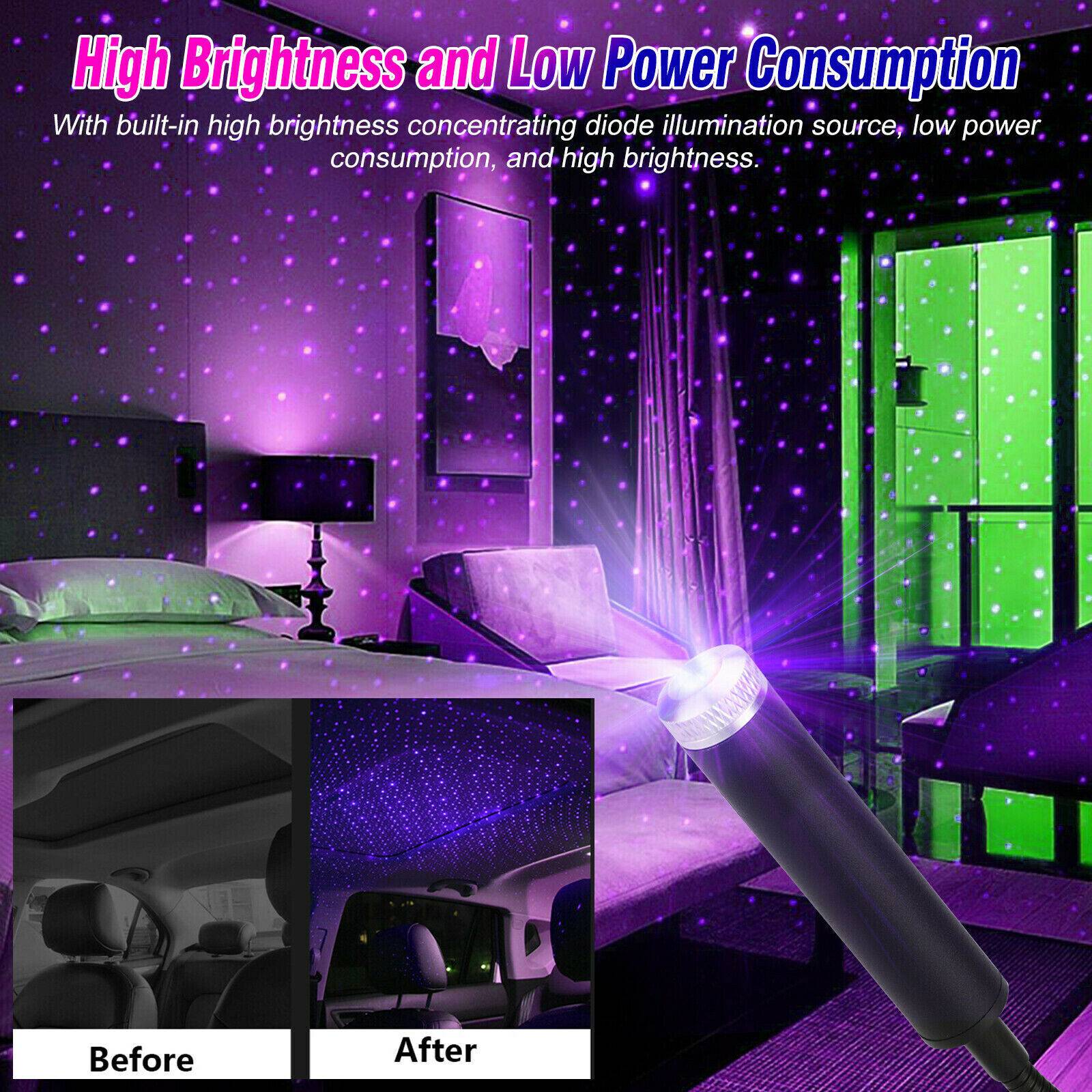 USB Car Interior Starrry Sky Lamp LED Projector Star Night Light Blue Purple