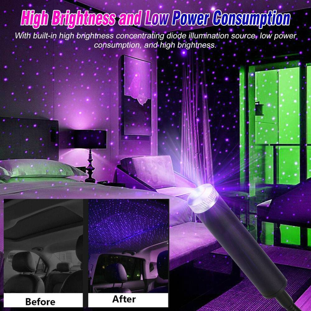 USB Car Interior Starrry Sky Lamp LED Projector Star Night Light Blue Purple