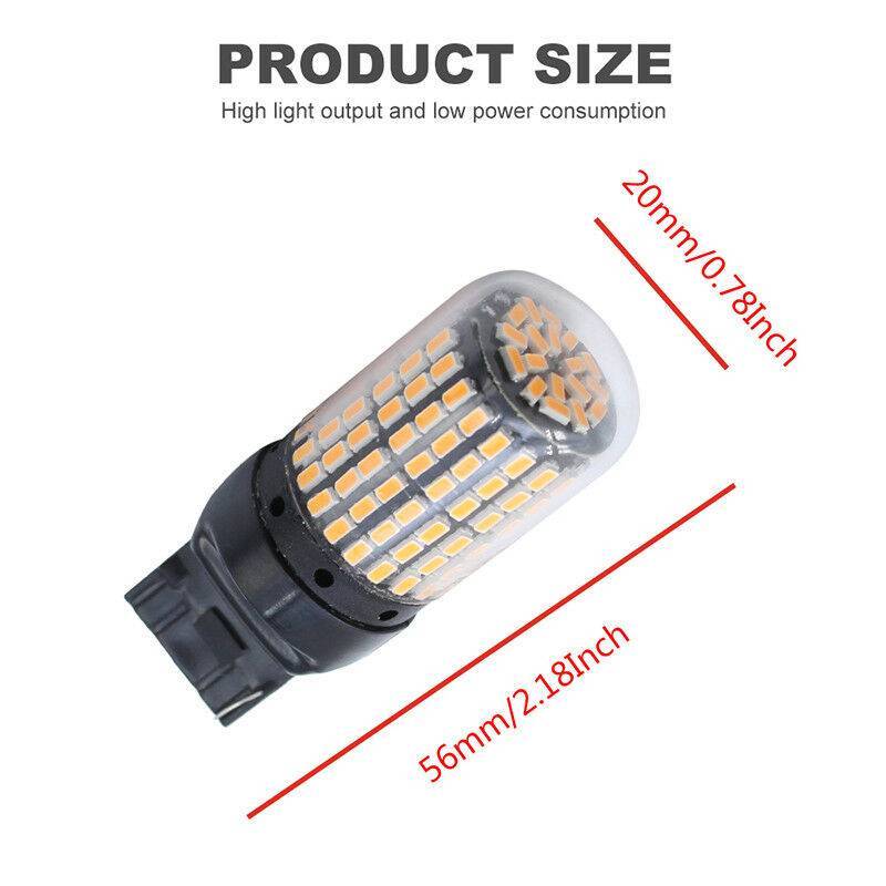 2x T20 7440 LED 144SMD CANBUS Amber Reverse Tail Turn Signal Light Bulb