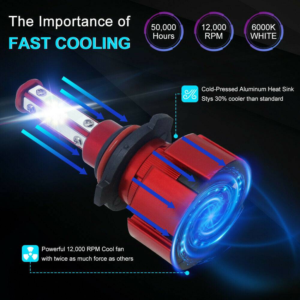 4PCS 4 Side 9005+9006 LED Headlight Hulb Kit High/Low Light Light Bright 6000K