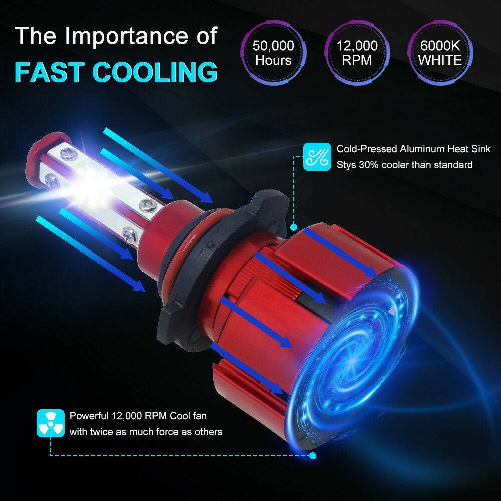 4PCS 4 Side 9005+9006 LED Headlight Hulb Kit High/Low Light Light Bright 6000K