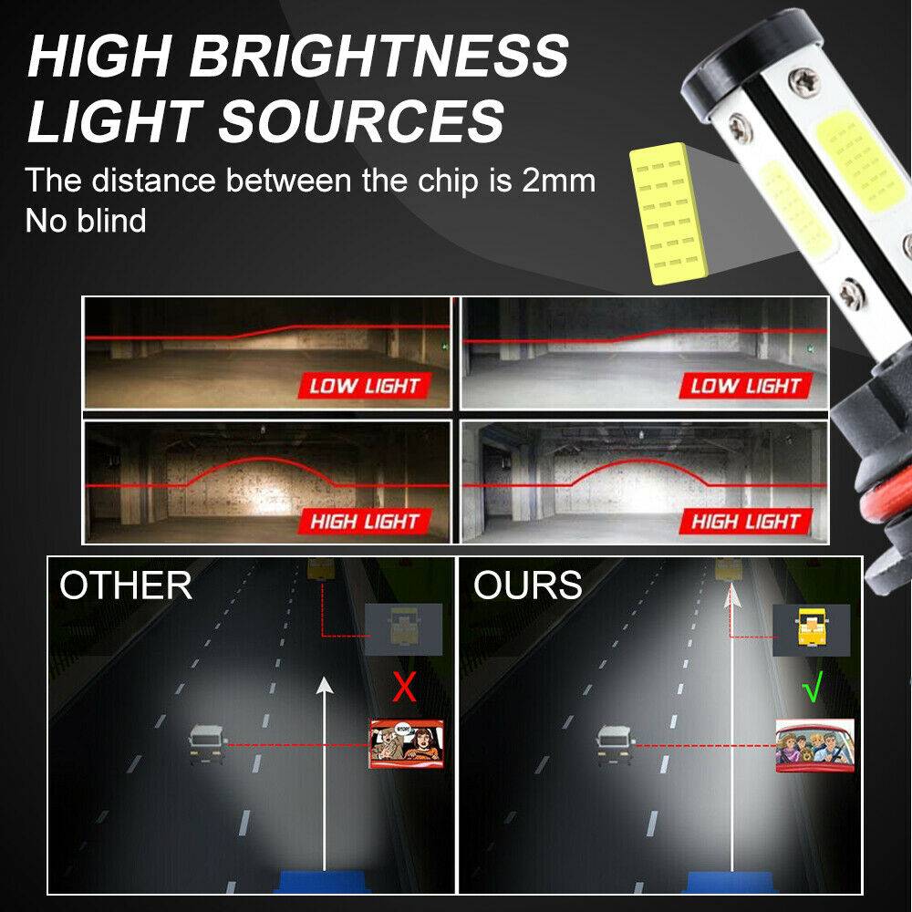 2PCS 4-sided 9007 LED Headlight High and Low Light Bulb Decoding
