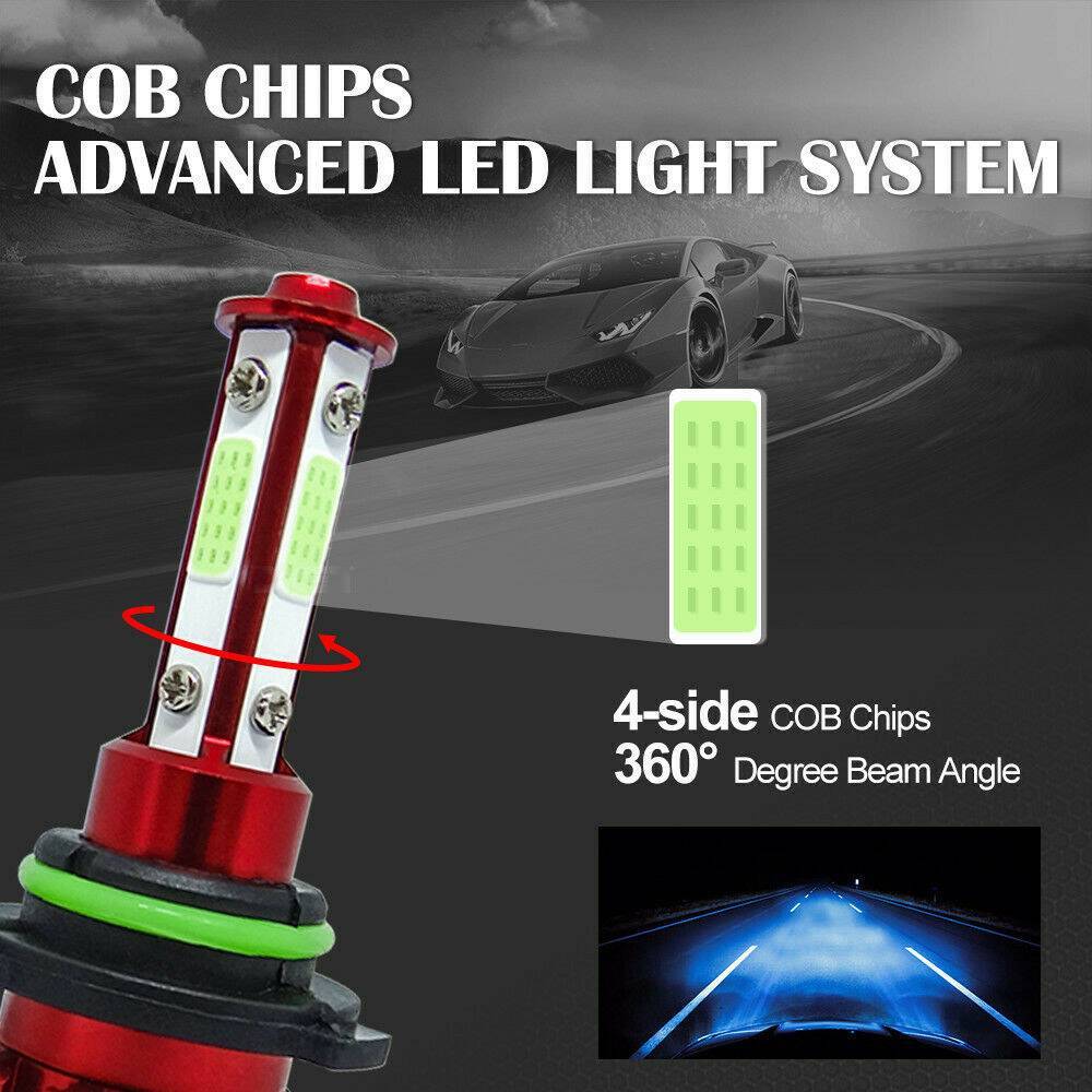 4-Sides HB4 9006 LED Headlight Bulb Foglight Kit High Low Beam 8000K Blue Light