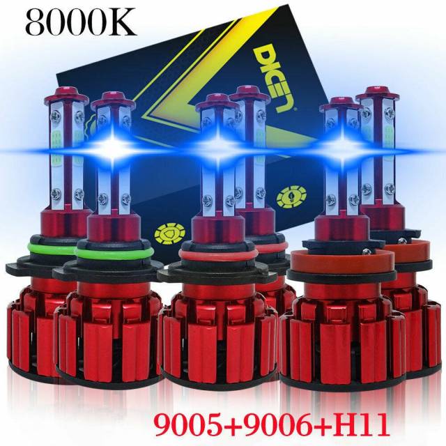 6PCS 9005 9006 H11 LED Combo Headlight Fog Light Kit High Low Beam Bulb 8000K