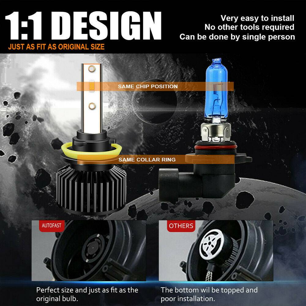 2x H11 CANBUS LED Headlight Kit High Low Beam Bulb Super White 6000K
