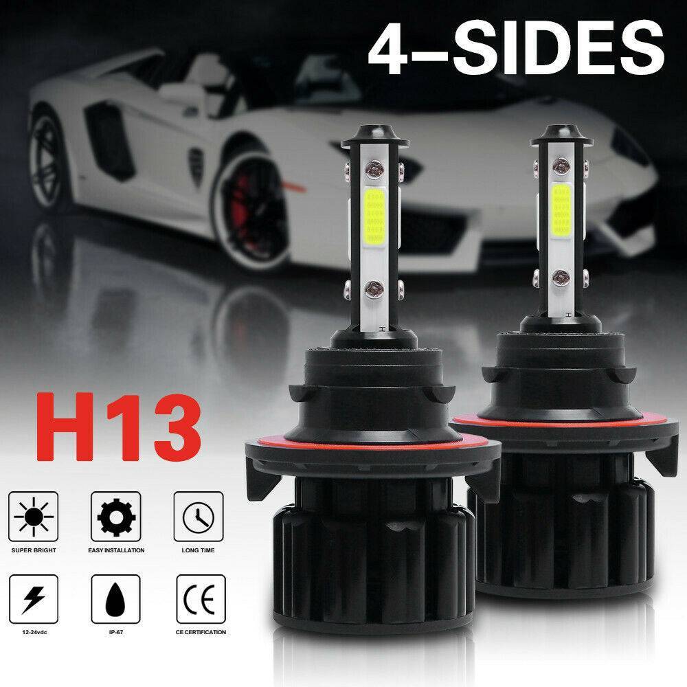 4PCS 4-sided H13 COB LED Headlight Kit Hi/Lo Beam Bulb White 6000K