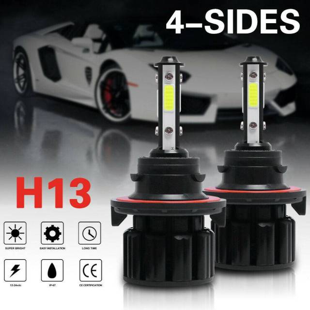 4PCS 4-sided H13 COB LED Headlight Kit Hi/Lo Beam Bulb White 6000K