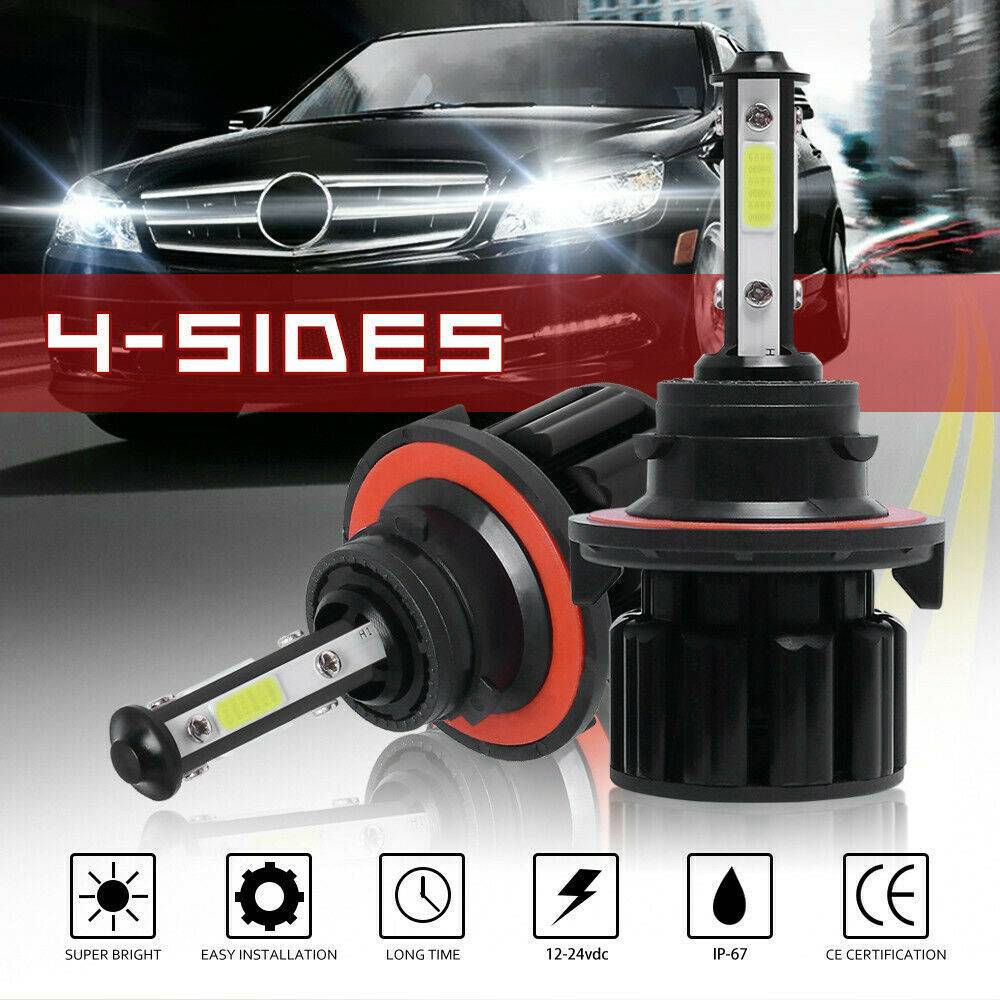 4PCS 4-sided H13 COB LED Headlight Kit Hi/Lo Beam Bulb White 6000K