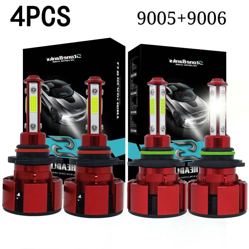 4PCS 4 Side 9005+9006 LED Headlight Hulb Kit High/Low Light Light Bright 6000K