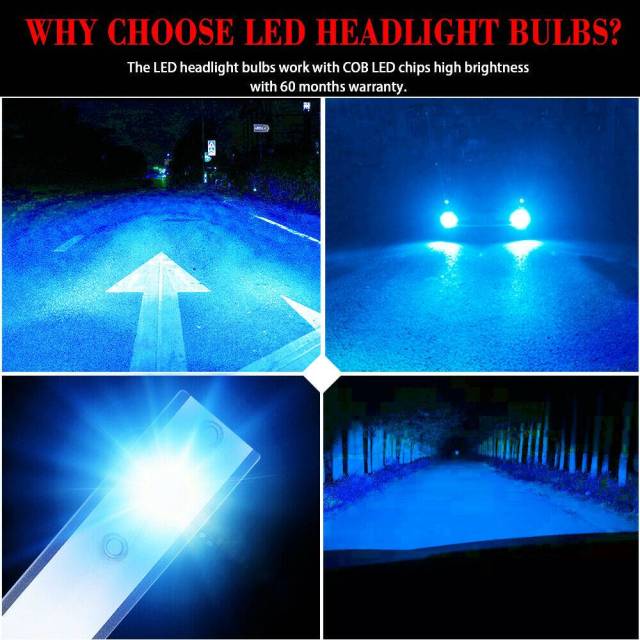 2PCS H1 LED Headlight Bulb High Beam/low Beam Bulb Conversion Kit 8000k Blue