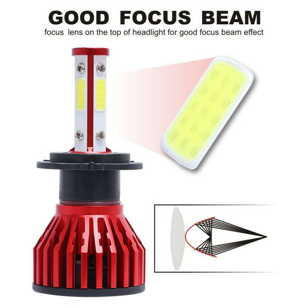 2PCS 4-sided H7 LED Headlight Bulb Conversion Kit Far/Near Light 6000K
