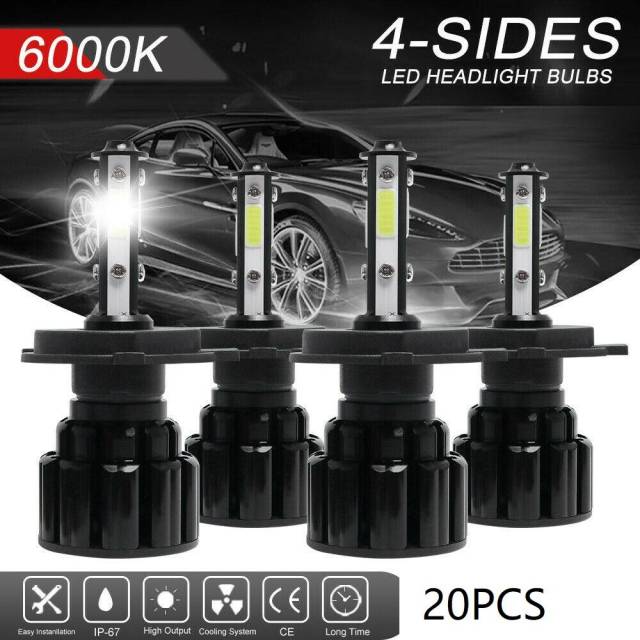 20pcs H4 4-sided LED Headlight Bulb Conversion Kit High and Low Light 6000K