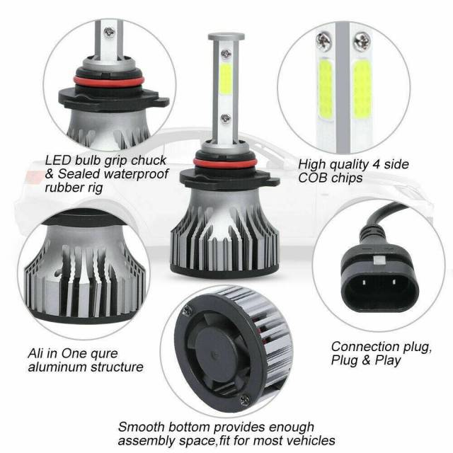 6PCS 4-sided 9005 9006 H11 LED Combination Headlight High Beam Fog Light Kit