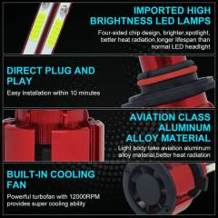 4PCS 4 Side 9005+9006 LED Headlight Hulb Kit High/Low Light Light Bright 6000K