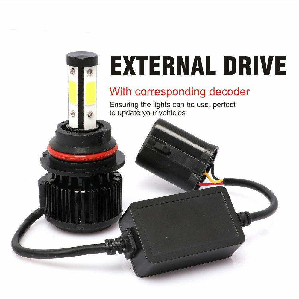 2PCS 4-sided 9007 LED Headlight High and Low Light Bulb Decoding