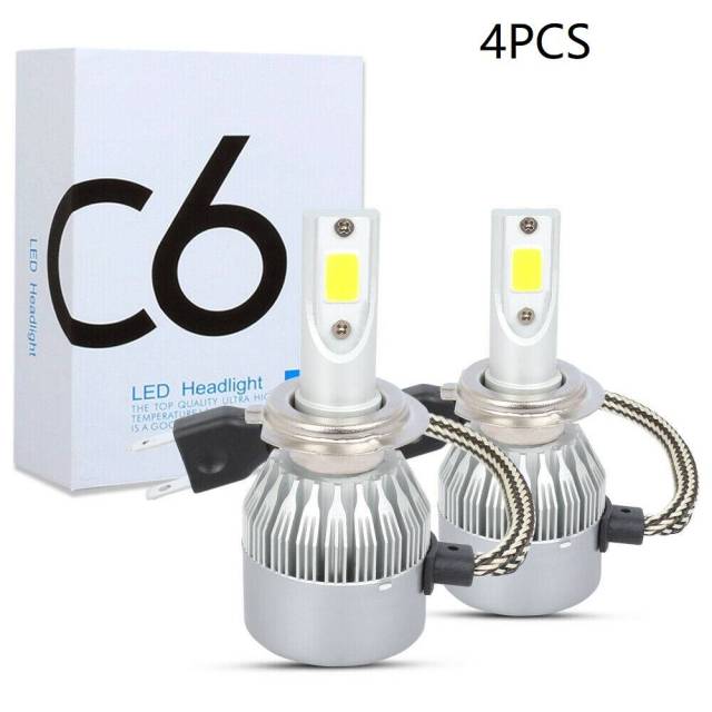 4PCS H7 LED Headlight Bulb Conversion Kit High Low Beam Lamp 6000K Bulbs C6