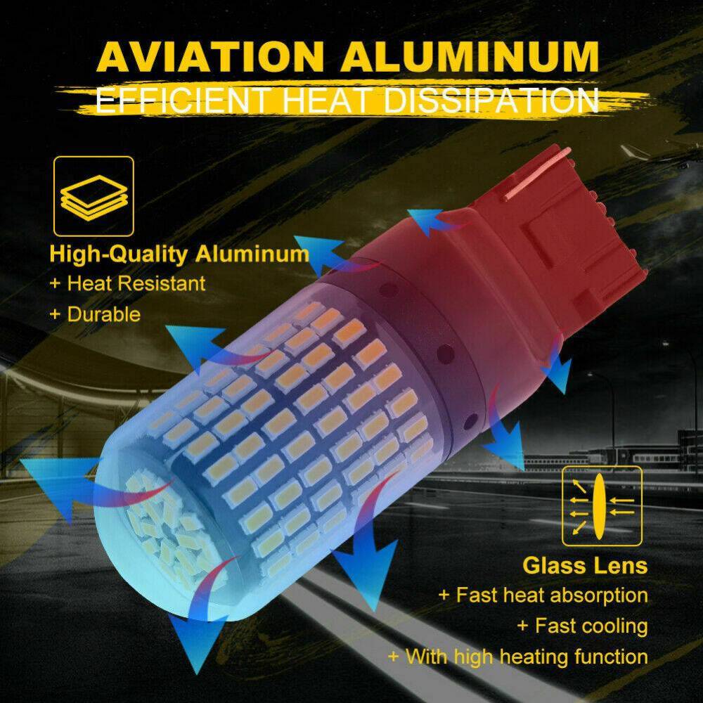 2x T20 7440 LED 144SMD CANBUS Amber Reverse Tail Turn Signal Light Bulb