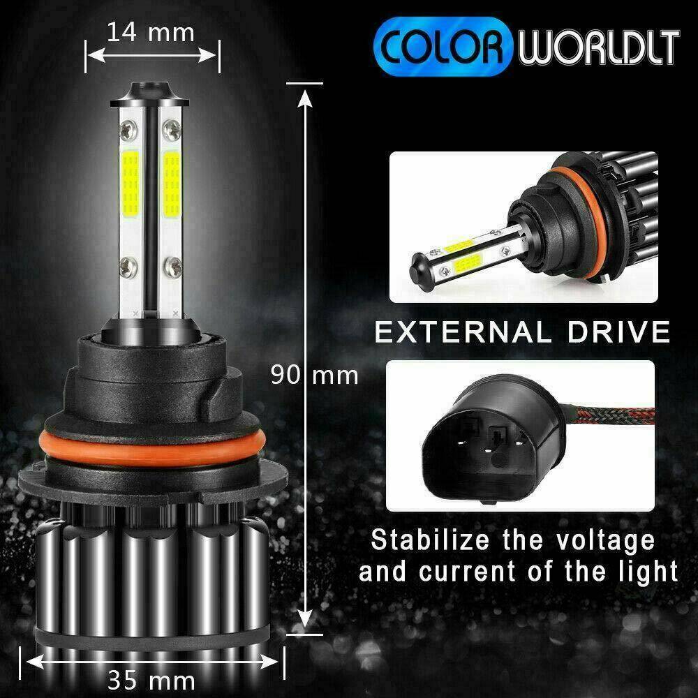 2 Pair 4 Sides LED Headlight 9007 6000K HB5 Hi/low Beams HID Bulbs