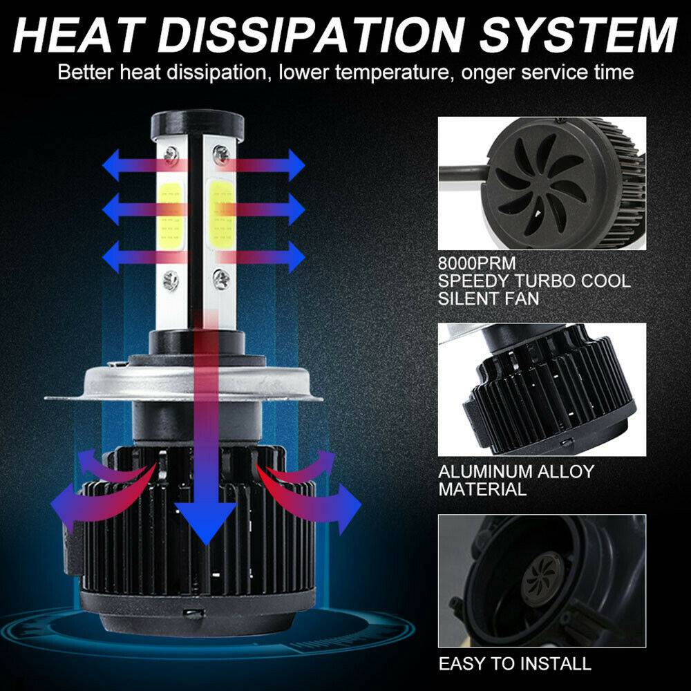 4PCS H4 LED Headlight Bulb Kit Canbus High Beam 6000K