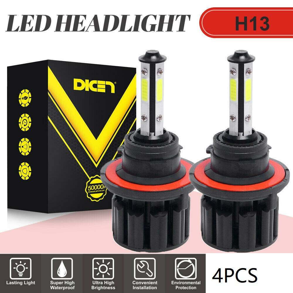 4PCS 4-sided H13 LED Headlight Bulb High Beam 6000K White