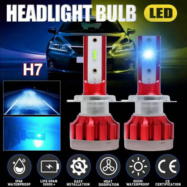 2pcs H7 CSP LED Headlight Conversion Kit High Low Beam Bulbs
