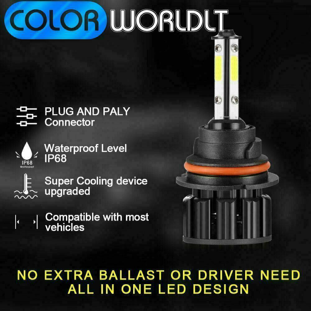 2 Pair 4 Sides LED Headlight 9007 6000K HB5 Hi/low Beams HID Bulbs