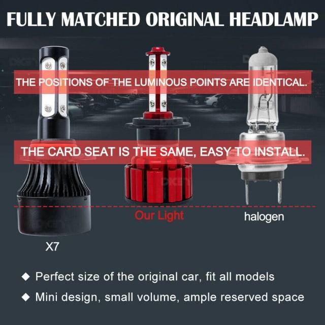 2PCS H7 LED Headlamp High Beam/low Beam Bulb Kit 8000K