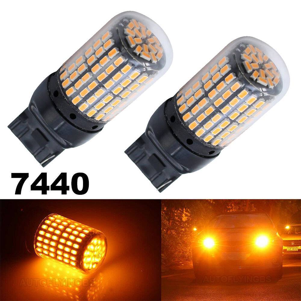 2x T20 7440 LED 144SMD CANBUS Amber Reverse Tail Turn Signal Light Bulb