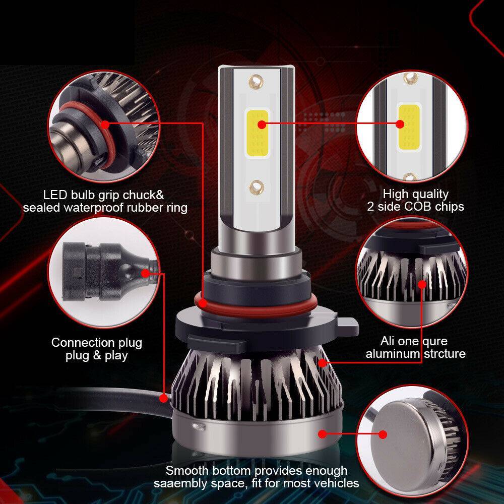 2PCS 9006 Combo LED Headlight Kits 120W High/Low Beam Bulbs 6000K White
