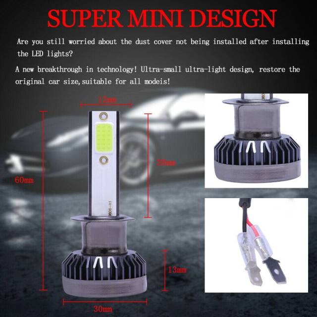 2PCS H1 LED Headlight Bulb High Beam/low Beam Bulb Conversion Kit 8000k Blue