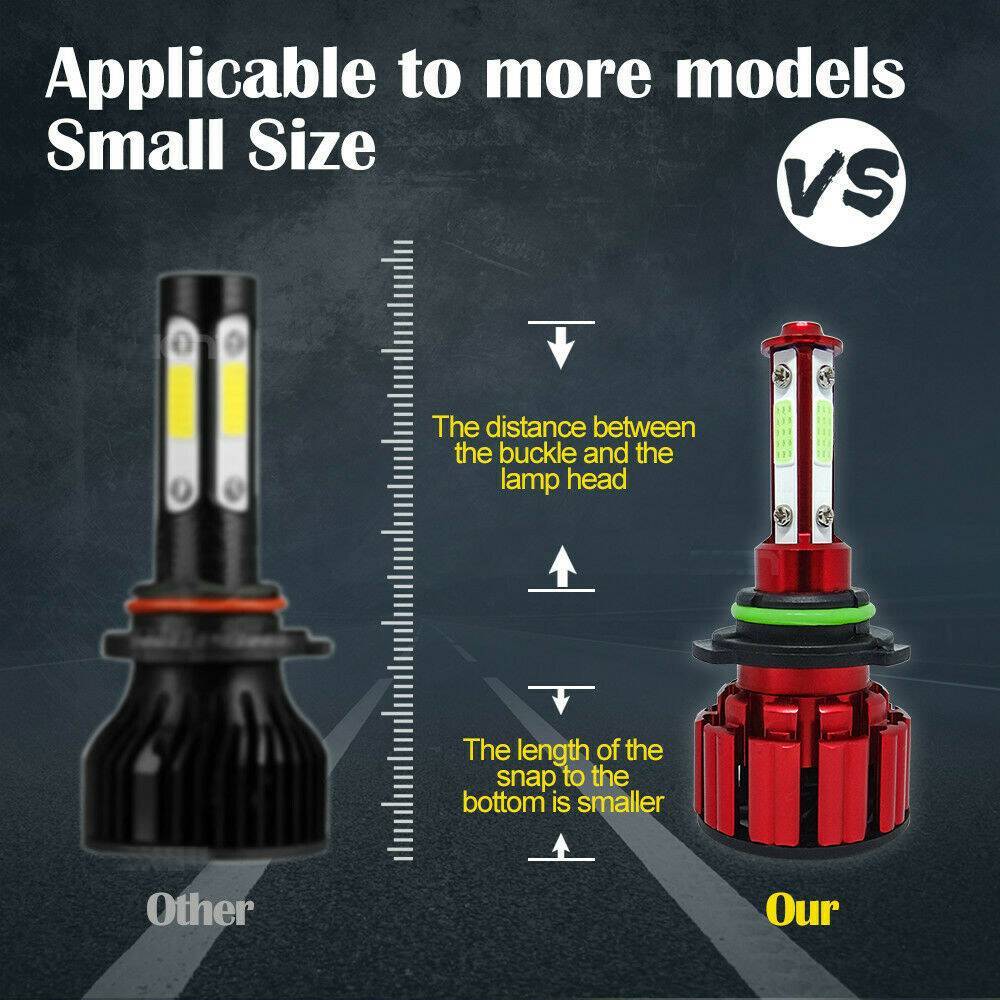 4-Sides HB4 9006 LED Headlight Bulb Foglight Kit High Low Beam 8000K Blue Light