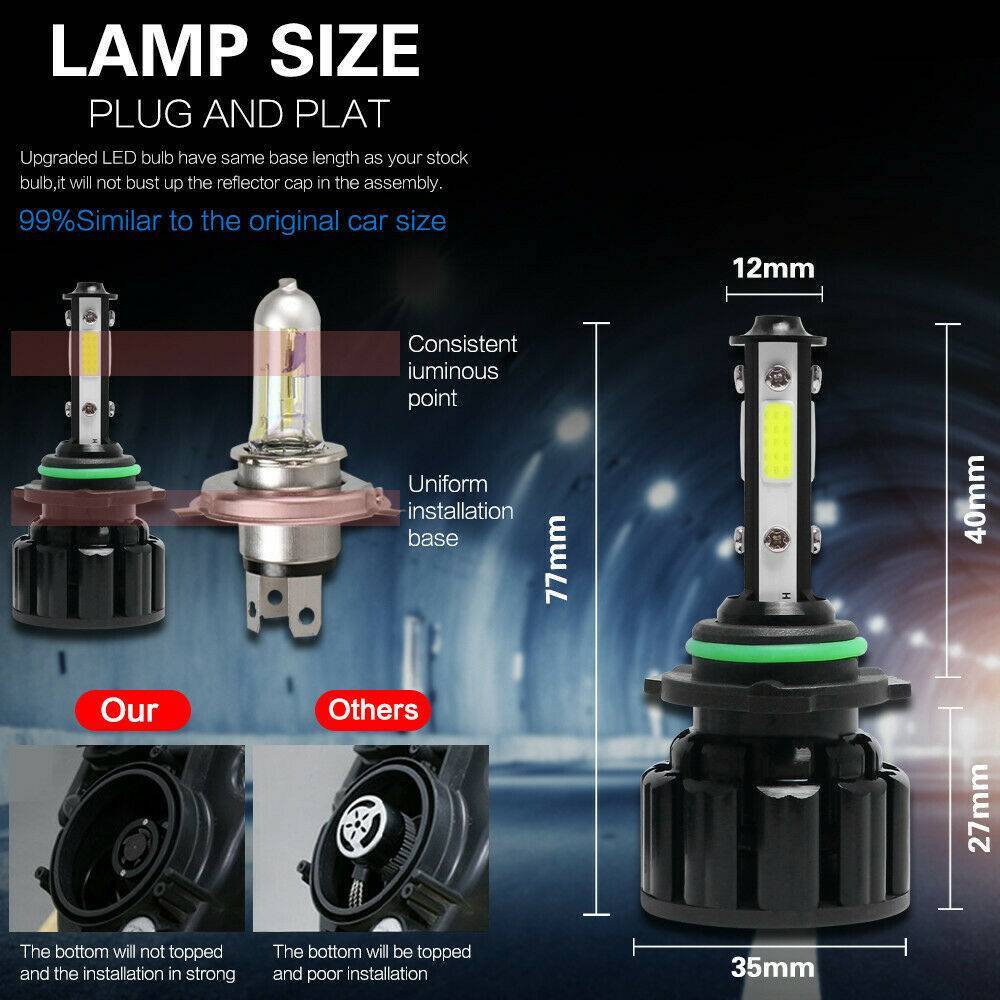 4X 9006/HB4 LED Headlight Bulbs Low Beam Super Bright White Conversion Kits 6K