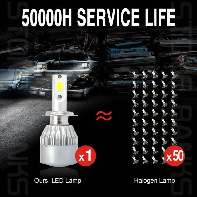 4PCS H7 LED Headlight Bulb Conversion Kit High Low Beam Lamp 6000K Bulbs C6