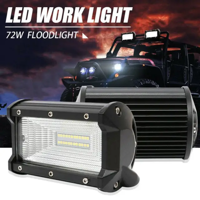 2PCS 72W Working Floodlight LED Light Bar Drive Fog Light Off-road 4WD