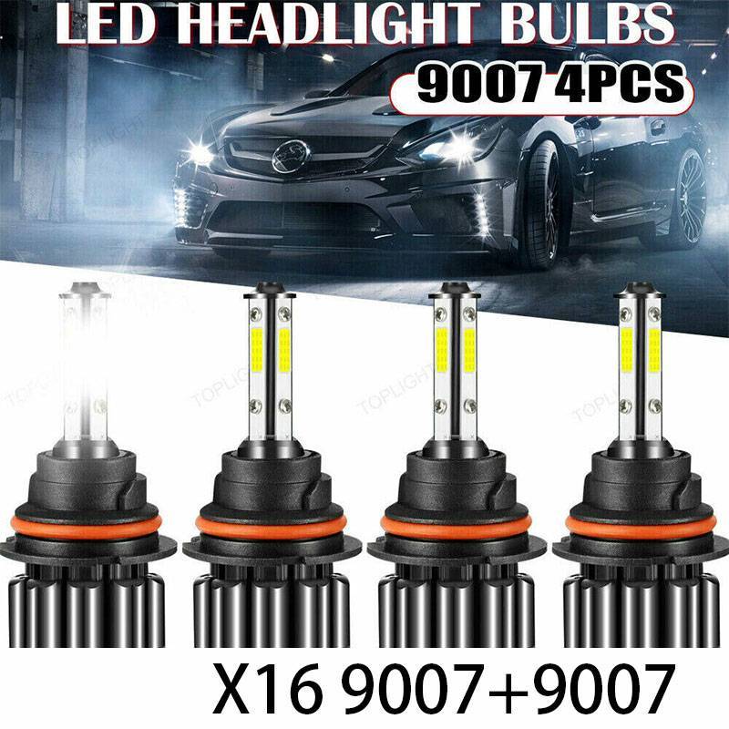 2 Pair 4 Sides LED Headlight 9007 6000K HB5 Hi/low Beams HID Bulbs