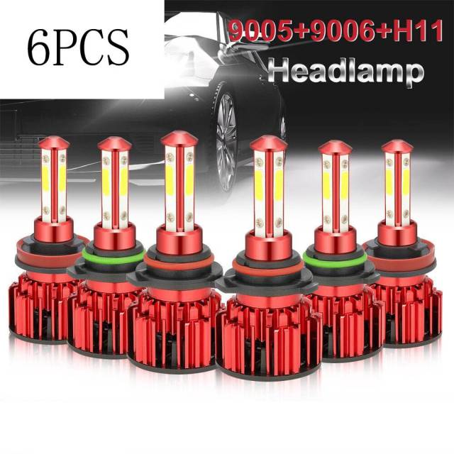 6PCS 9005 9006 H11 LED Combination Headlight High Beam Low Beam Fog Light Kit