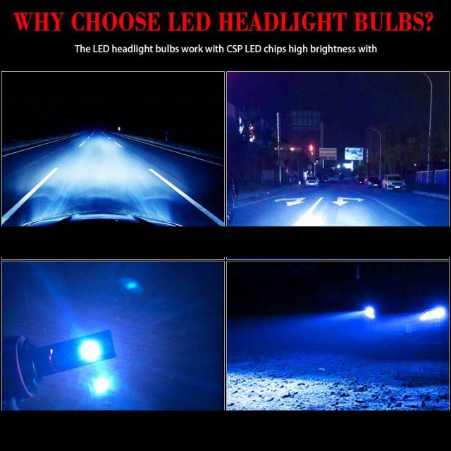 2PCS H11 LED Headlight Super Bright Bulb Kit 8000K Blue