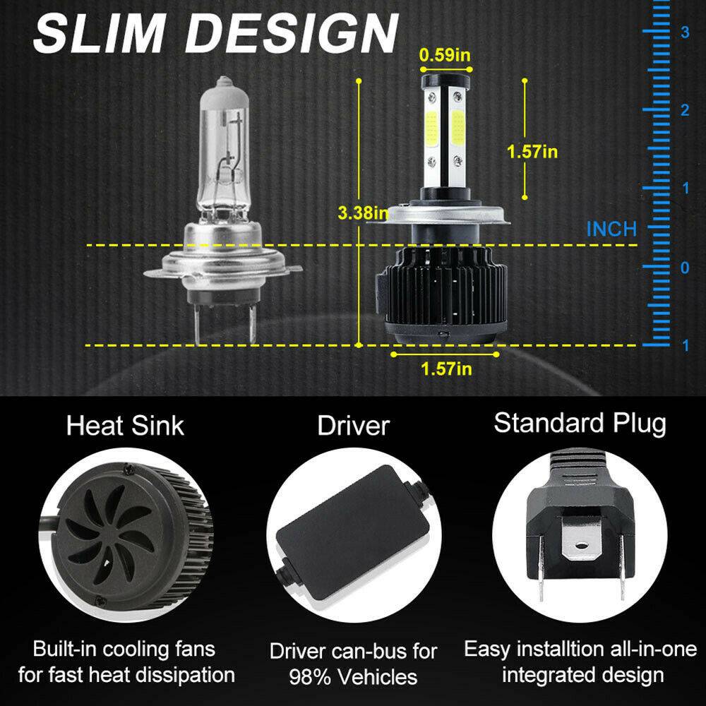 4PCS H4 LED Headlight Bulb Kit Canbus High Beam 6000K