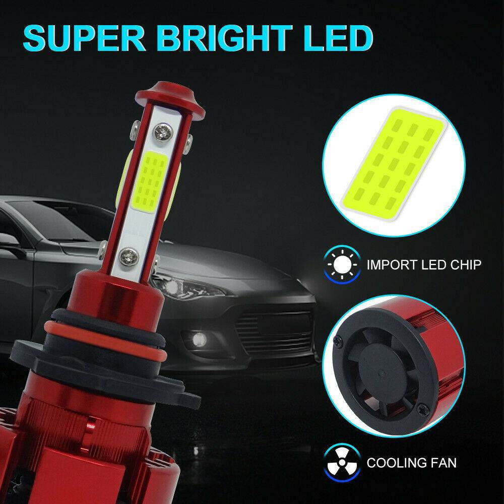 4PCS 4 Side 9005+9006 LED Headlight Hulb Kit High/Low Light Light Bright 6000K